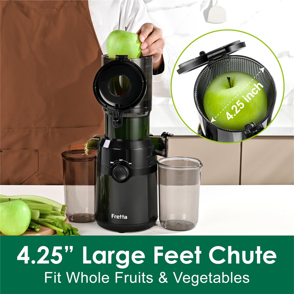 Premium Cold Press Juicer Machine - Fretta Slow Masticating Juicer with 4.25