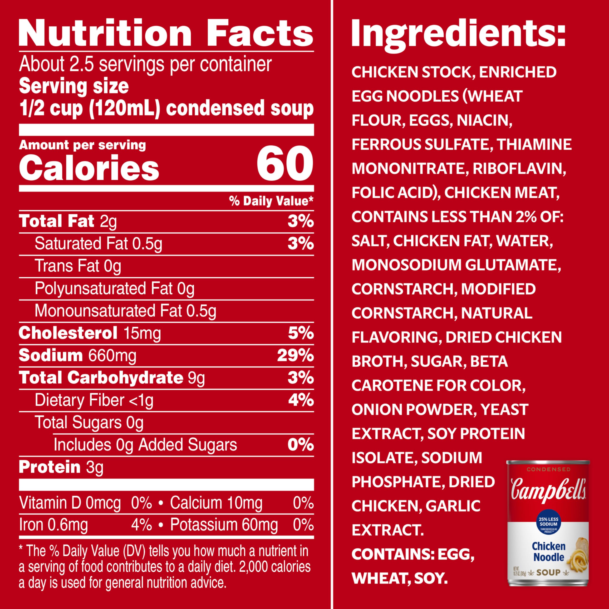 Campbell’s Condensed 25% Less Sodium Chicken Noodle Soup - 10.75 oz Can (Pack of 12) | Healthy Canned Soup for Quick Meals, Camping & Emergency Food Supply