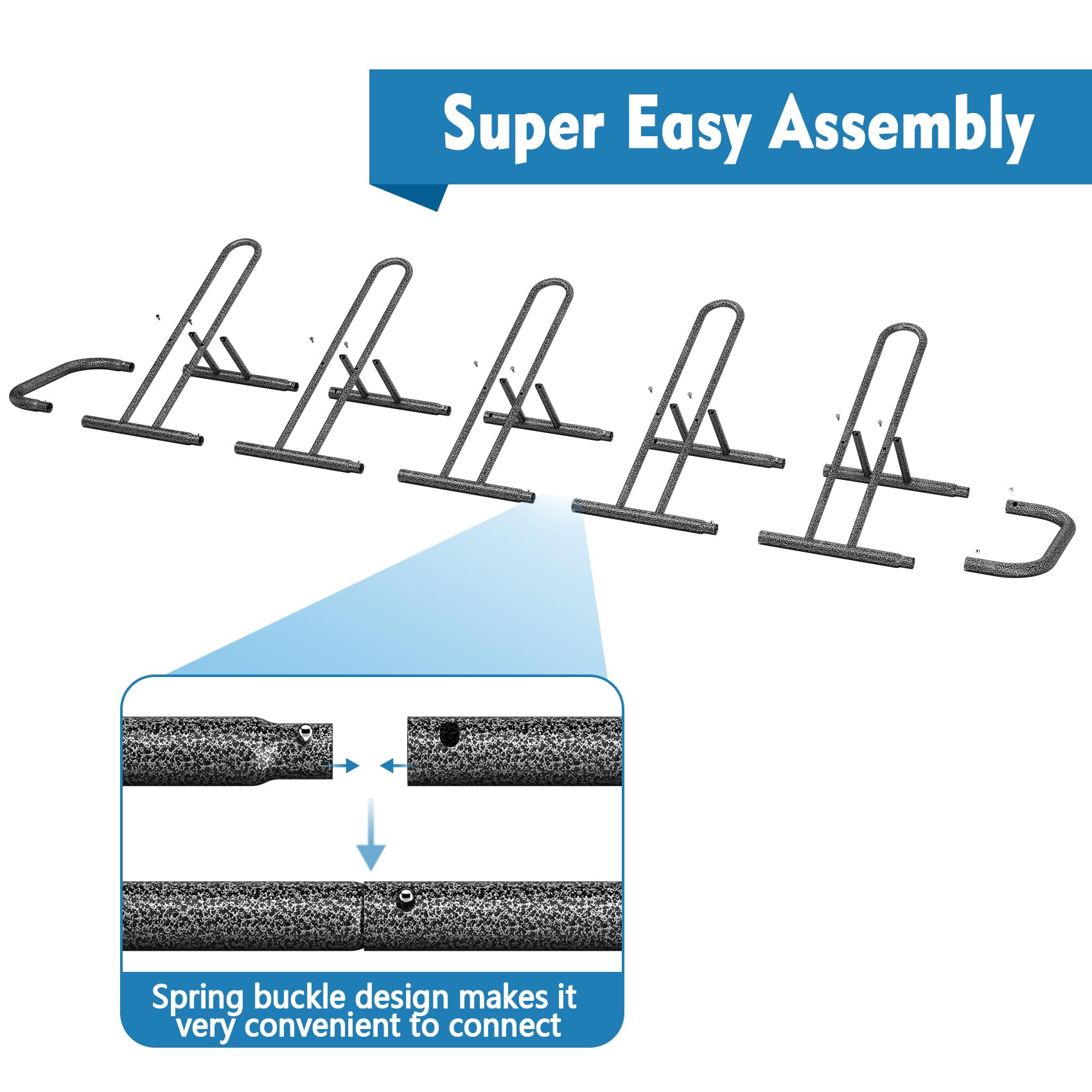 Heavy Duty Bike Rack for Garage - Indoor Floor & Outdoor Bike Storage Stand Holds 5 Bikes - Hammer-Tone Silver Finish - Perfect for Home, Apartment & Backyard Bike Organization