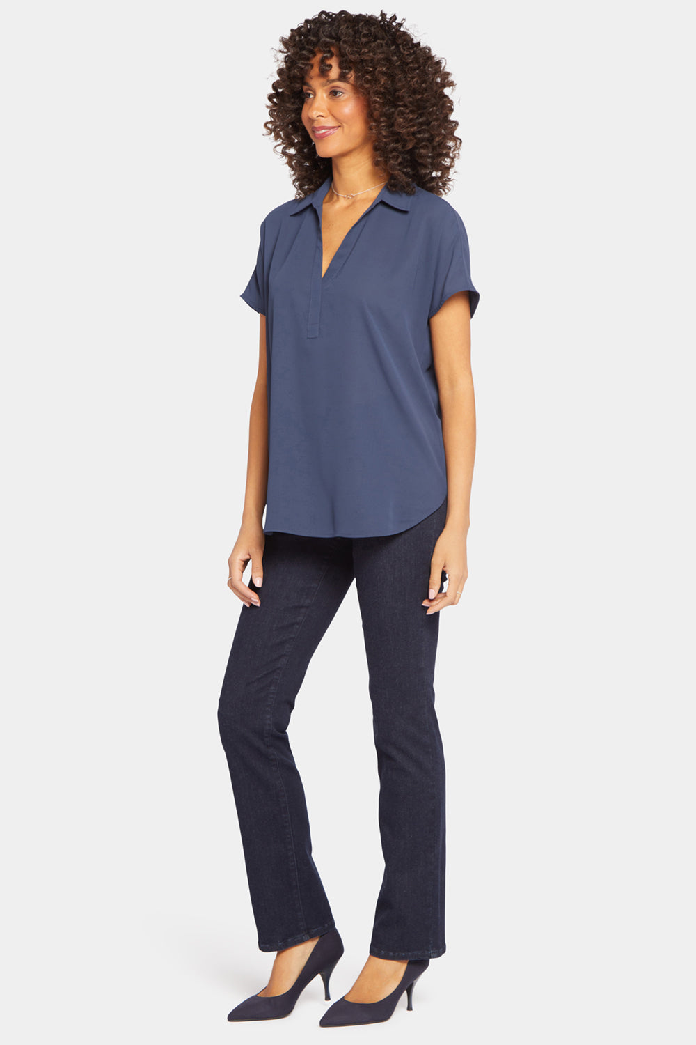 Becky Women's Short Sleeve Oxford Shirt - Classic Navy Blue Button Down Top for Work, Office & Casual Wear