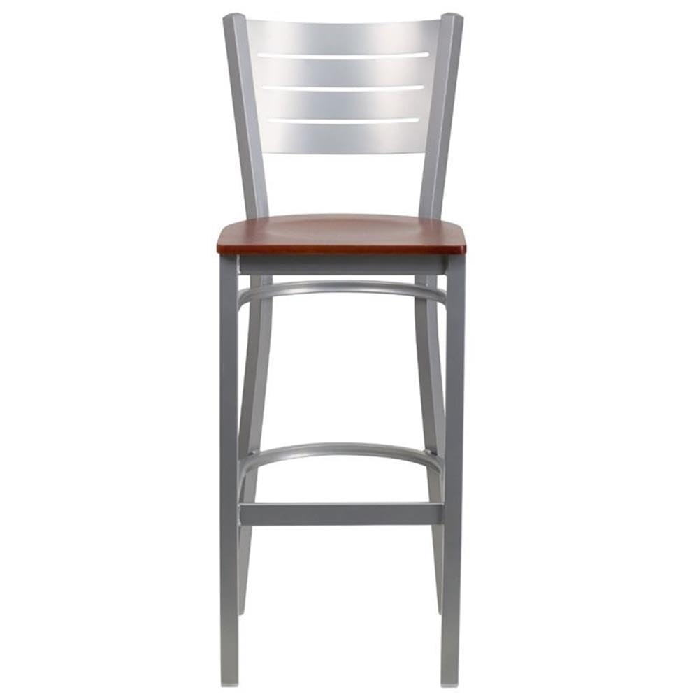 Cherry & Silver Finish Home Square Bar Stools - Set of 3 for Kitchen Island, Breakfast Nook & Home Bar Decor
