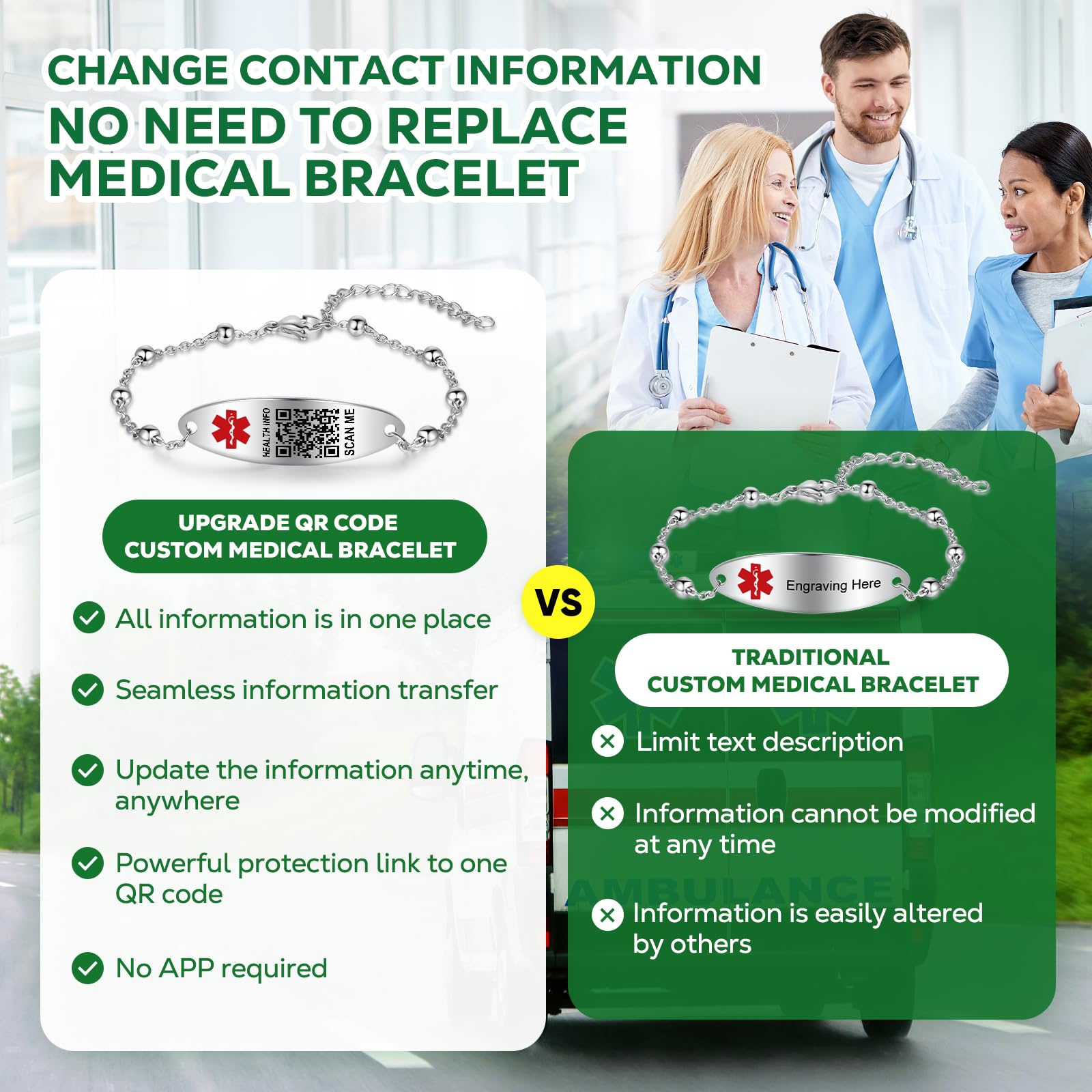 Upgraded QR Code Medical ID Bracelet for Women - Adjustable 7-9 Inch Sterling Silver Chain Link - Save & Update Emergency Medical Info Easily - Perfect for Allergies, Diabetes & Emergency Situations