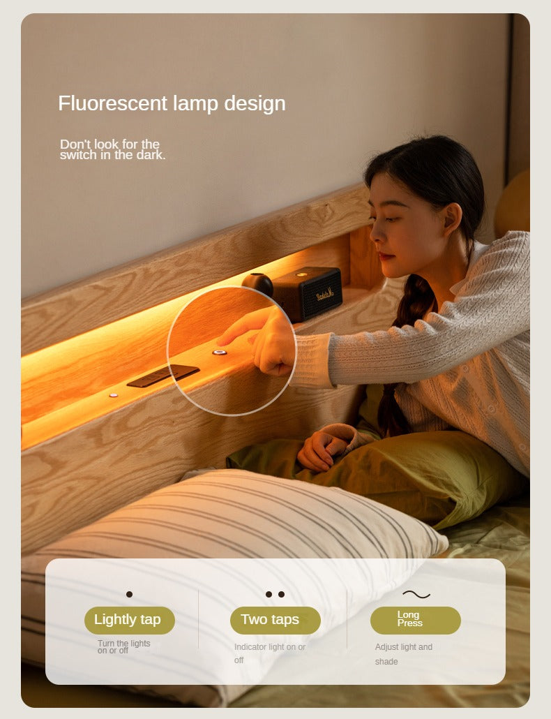 Solid Oak Wood Suspension Luminous Bed - Modern Floating Platform Bed with LED Lighting for Bedroom, Guest Room, or Dorm