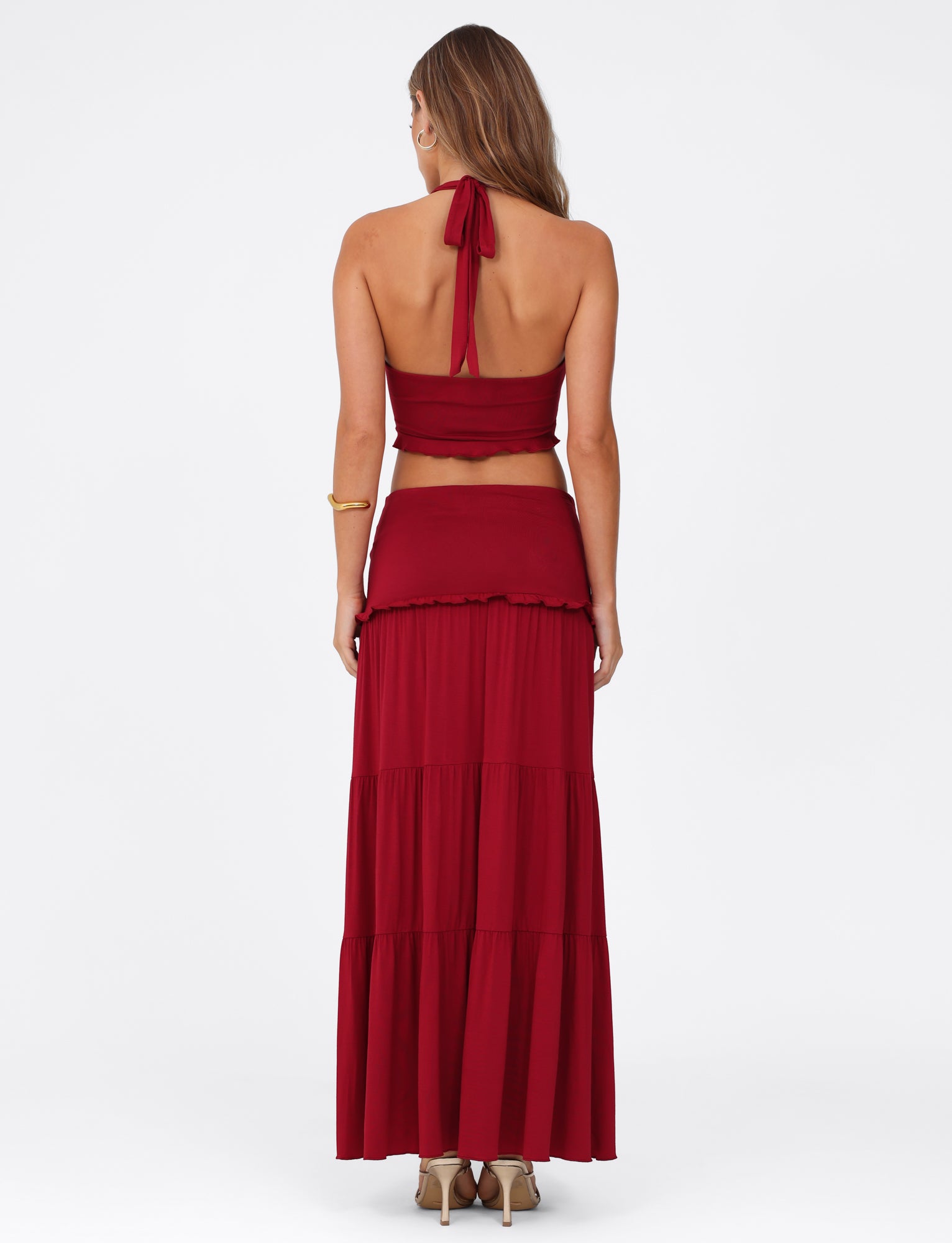 KATYA Women's Maxi Skirt - Flowy Long Red Skirt for Summer, Beach, and Casual Wear | Elegant High Waist A-Line Skirt for Women