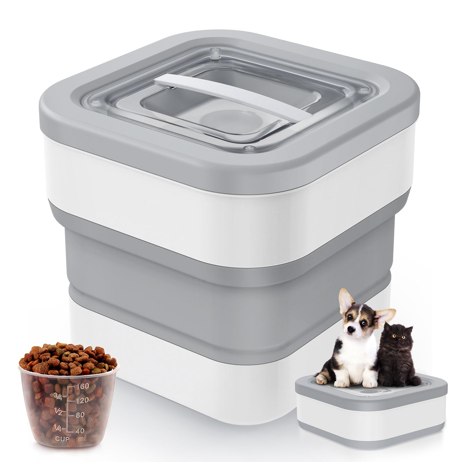 Collapsible Dog Food Storage Container - 15 Lbs Airtight Pet Food Bin with Magnetic Lid & Measuring Cup - Multi-Purpose Dry Food Storage for Dogs, Cats, Cereal - Perfect for Kitchen, Pantry & Pet Feeding Areas