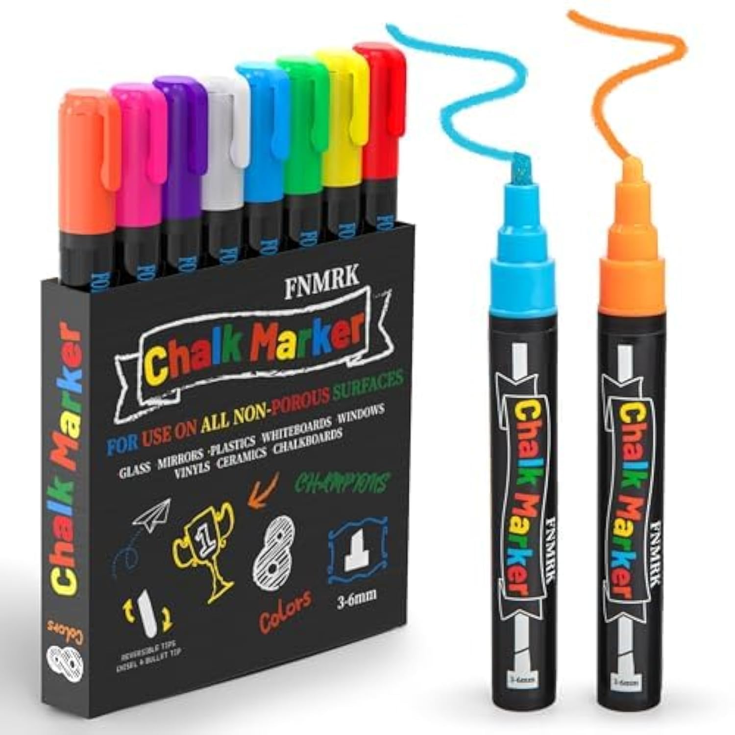 8 Pack Liquid Chalk Markers - Vibrant Non-Toxic Water-Based Chalkboard Pens for Blackboard, Signs, Windows - Reversible Tip for Art, Teaching & DIY Projects