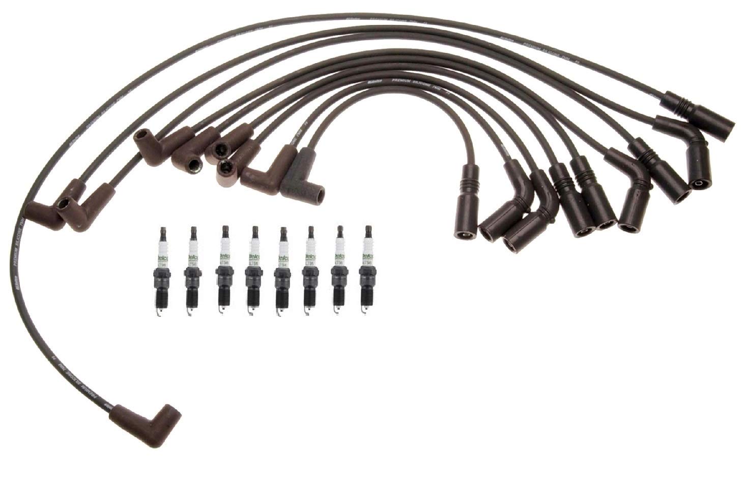 GM OE Ignition Wire Set with 8 Conventional Spark Plugs Kit for Cadillac 5.7L V8 Engine - Compatible with Escalade, Yukon, Silverado & Sierra - Improve Engine Performance & Fuel Efficiency