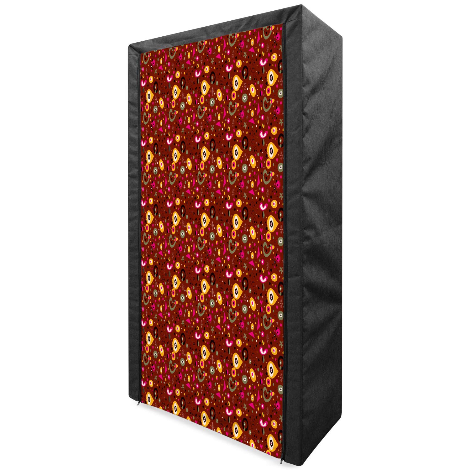 Vintage-Inspired Portable Fabric Wardrobe - Retro 50s & 60s Abstract Pattern with Dark Dotted Background - 33.5