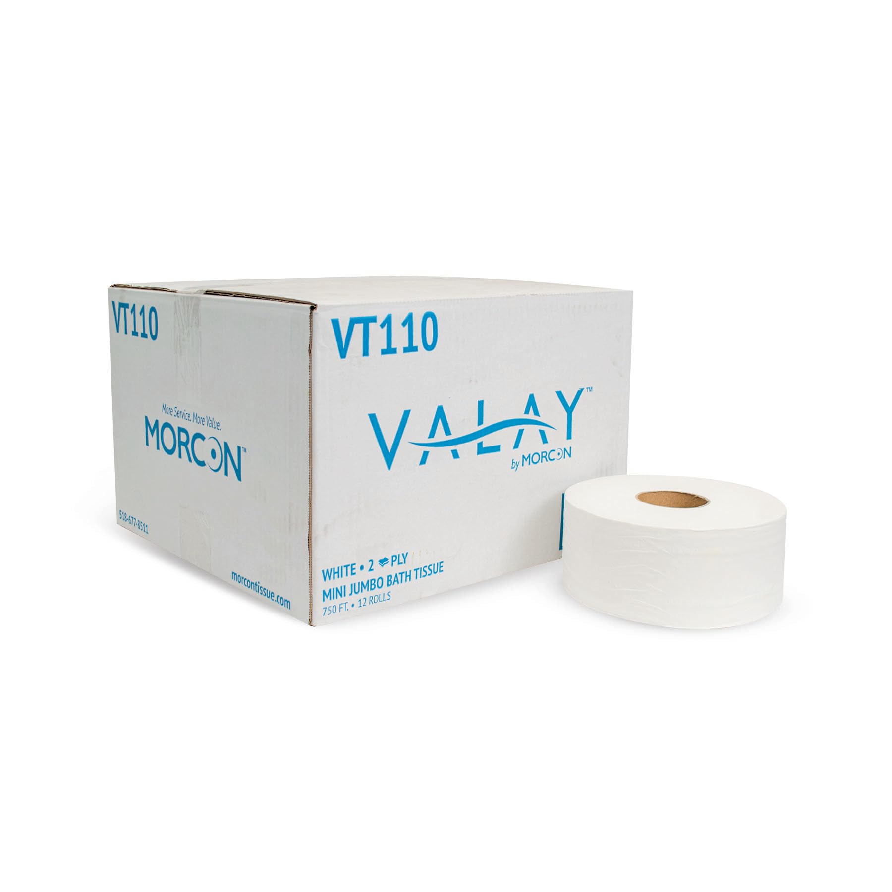 Morcon Paper VT110 Morsoft Millennium Jumbo Bath Tissue - Septic Safe, 2-Ply, White, 750 ft, 12 Rolls/Carton - Ultra Soft Toilet Paper for Home, Office & RV Use