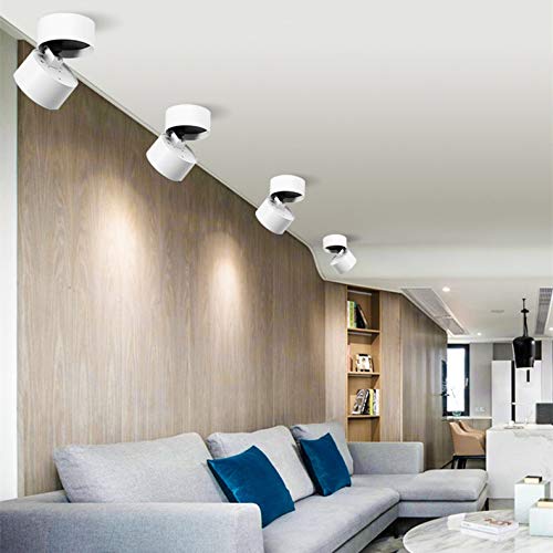 360° Adjustable LED Ceiling Spotlight - 10W COB Surface Mount Downlight with 3000K/4000K/6000K Color Temperature - Aluminum Wall & Ceiling Swivel Lamp for Living Room, Bedroom, Kitchen Lighting (White, 4000K Natural Light)