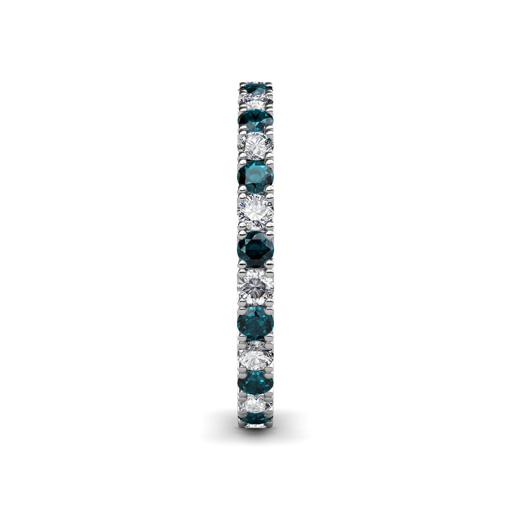 1.30-1.50ctw Diamond & London Blue Topaz Stackable Eternity Band Ring for Women in 14K White Gold - Perfect for Weddings, Anniversaries & Everyday Elegance