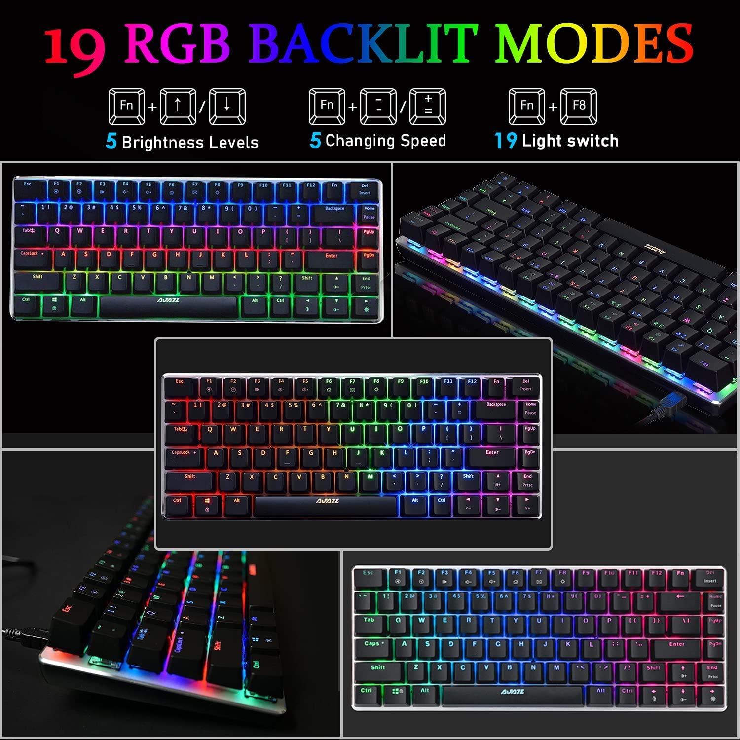 LexonElec AK33 RGB Mechanical Gaming Keyboard - 82 Key Compact Wired Keyboard with 20 LED Backlit, Black Switch, Waterproof & Ergonomic Design for PC, Laptop, Mac, Xbox, PS4, PS5 (Black RGB) - Perfect for Gaming, Office Work & Typing