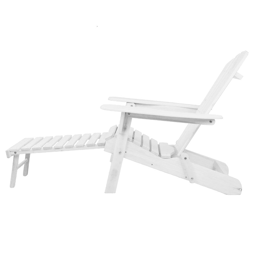 Premium Adirondack Outdoor Chairs - Solid Wood Foldable Sun Lounger for Patio, Garden, Poolside & Backyard - Comfortable White Weather-Resistant Patio Furniture for Relaxing & Sunbathing