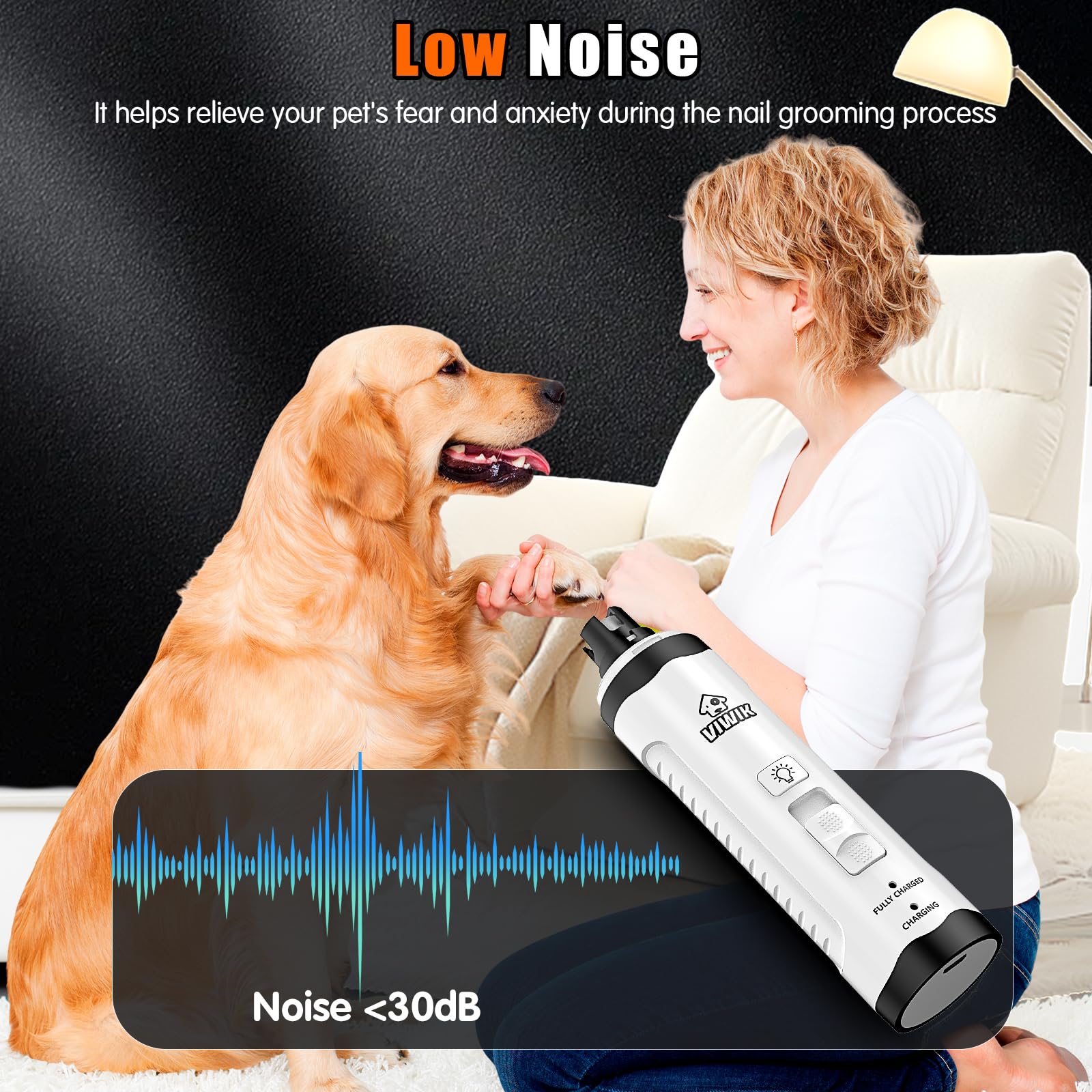 VIWIK Electric Dog Nail Grinder - 2-Speed USB Rechargeable Pet Nail Trimmer with Light for Small, Medium & Large Dogs & Cats | Quiet & Safe Nail Clippers Kit | Perfect Gifts for Dog Lovers | At-Home Grooming & Professional Pet Care