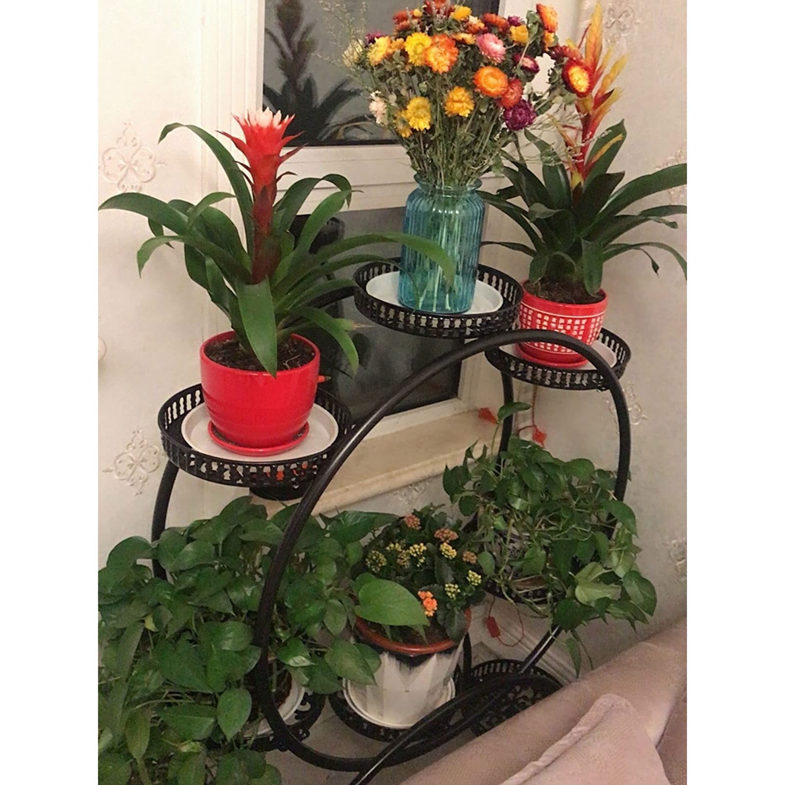 DYRABREST Rolling Plant Stand with Wheels - 3-Tier Indoor/Outdoor Flower Pot Holder Shelf - Sturdy Iron Planter Display for Living Room, Balcony, Patio & Yard - Perfect for Home Decor, Garden Organization & Space-Saving Plant Storage