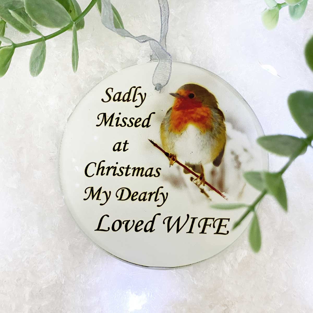 Robin 'Missed At Christmas' Glass Hanging Ornament - Perfect Gift for Wife, Mother & Loved Ones | Elegant Holiday Home Decor for Christmas Tree, Mantel & Window Display