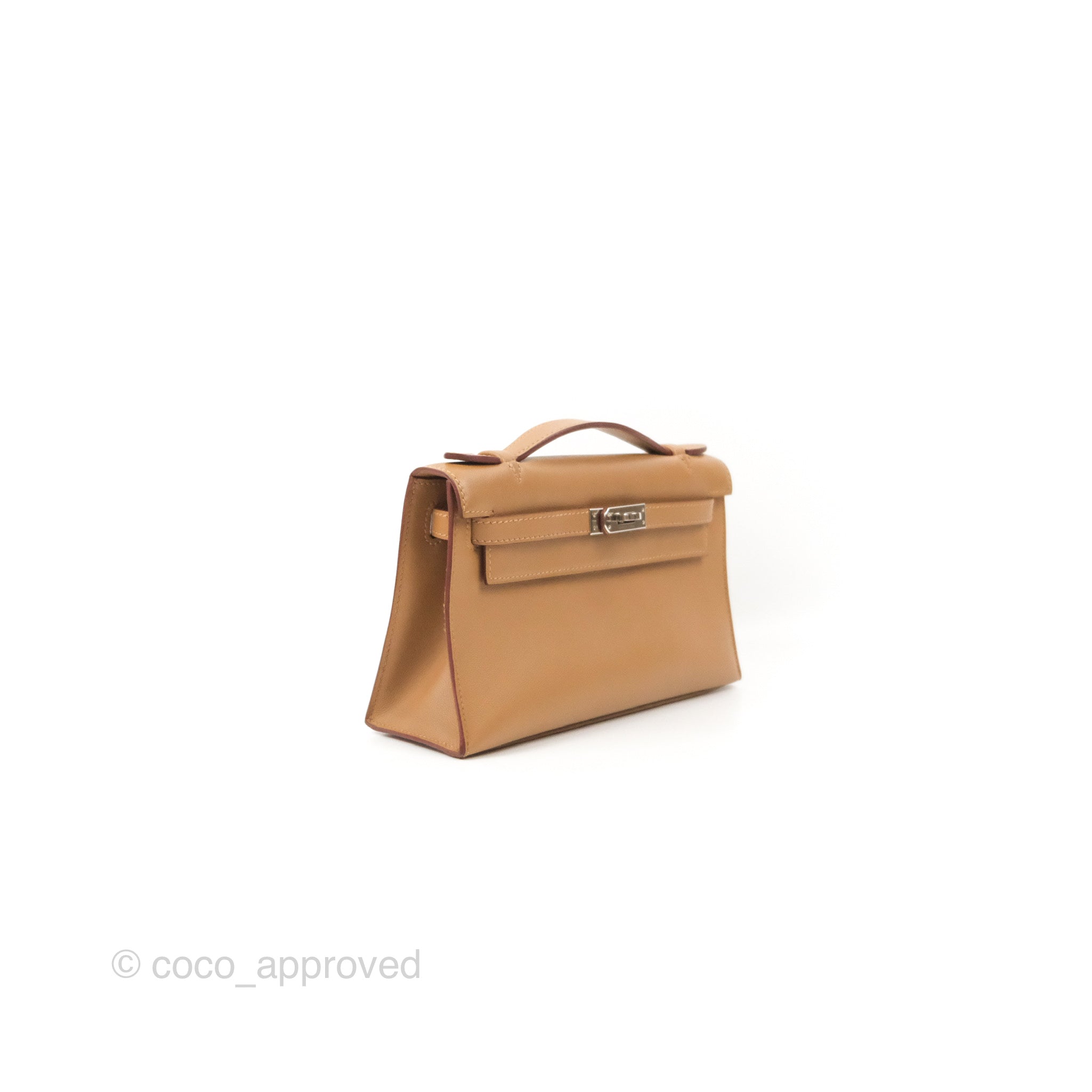 Authentic Hermès Kelly Pochette Clutch Bag in Biscuit 48 - Swift Leather with Palladium Hardware | Luxury Women's Handbag for Evening Parties & Special Occasions
