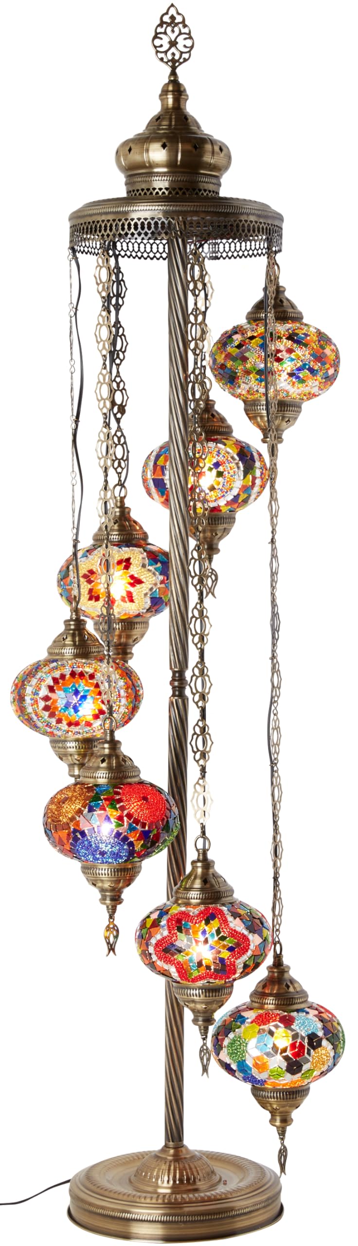 DEMMEX - 7 Large Handcrafted Turkish Moroccan Mosaic Floor Lamp, 5-Foot Tall Tiffany-Style Bohemian Standing Lamp with 7-Inch Glass Globes, Boho Chic Lighting for Living Room, Bedroom & Office - Perfect for Cozy Reading Nooks, Meditation Spaces and Bohemian Home Decor