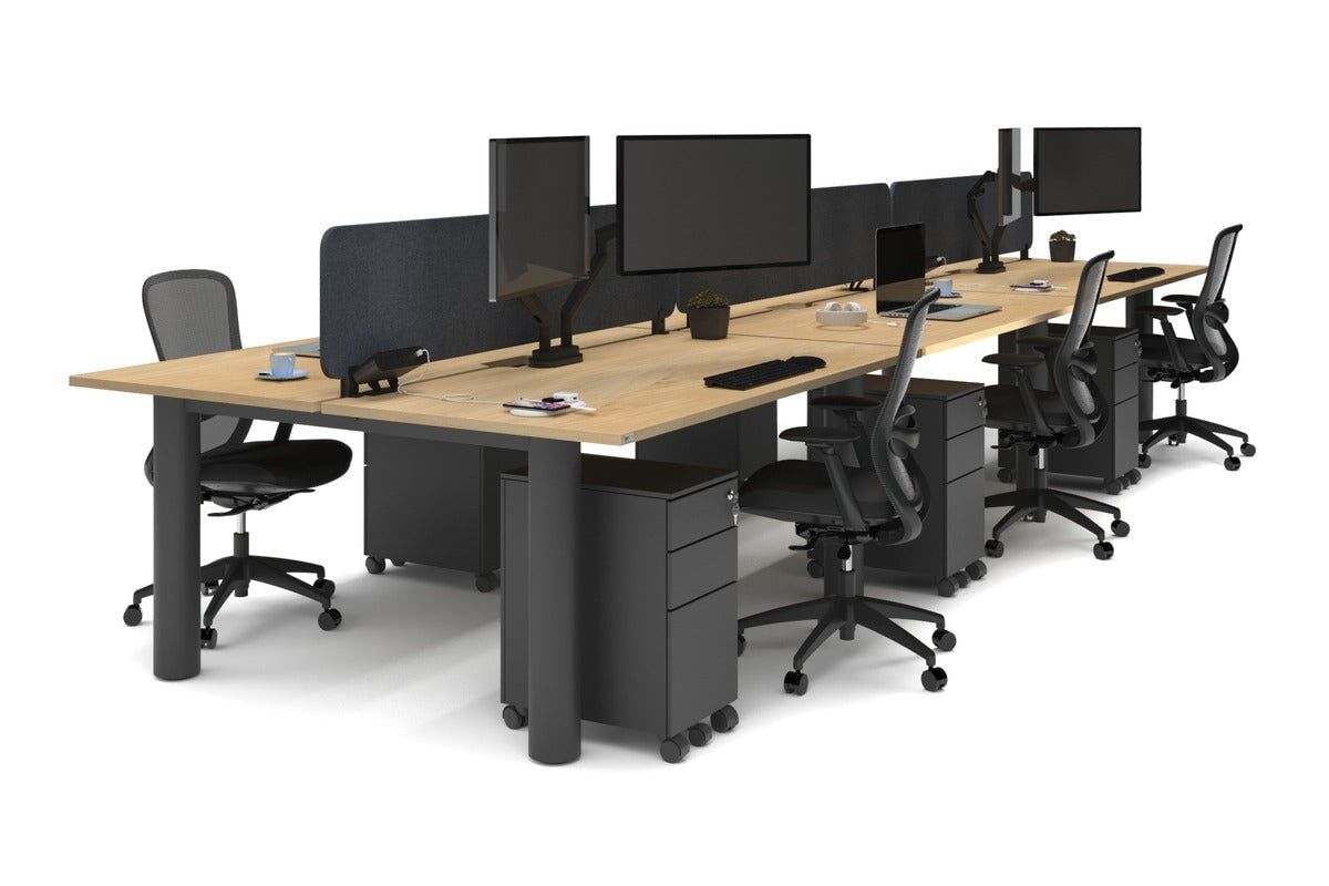 Quadro Cylinder Leg 6-Person Office Workstation Desk - 1600L x 800W with Cable Management Scallop - Perfect for Open Office Layouts & Collaborative Workspaces