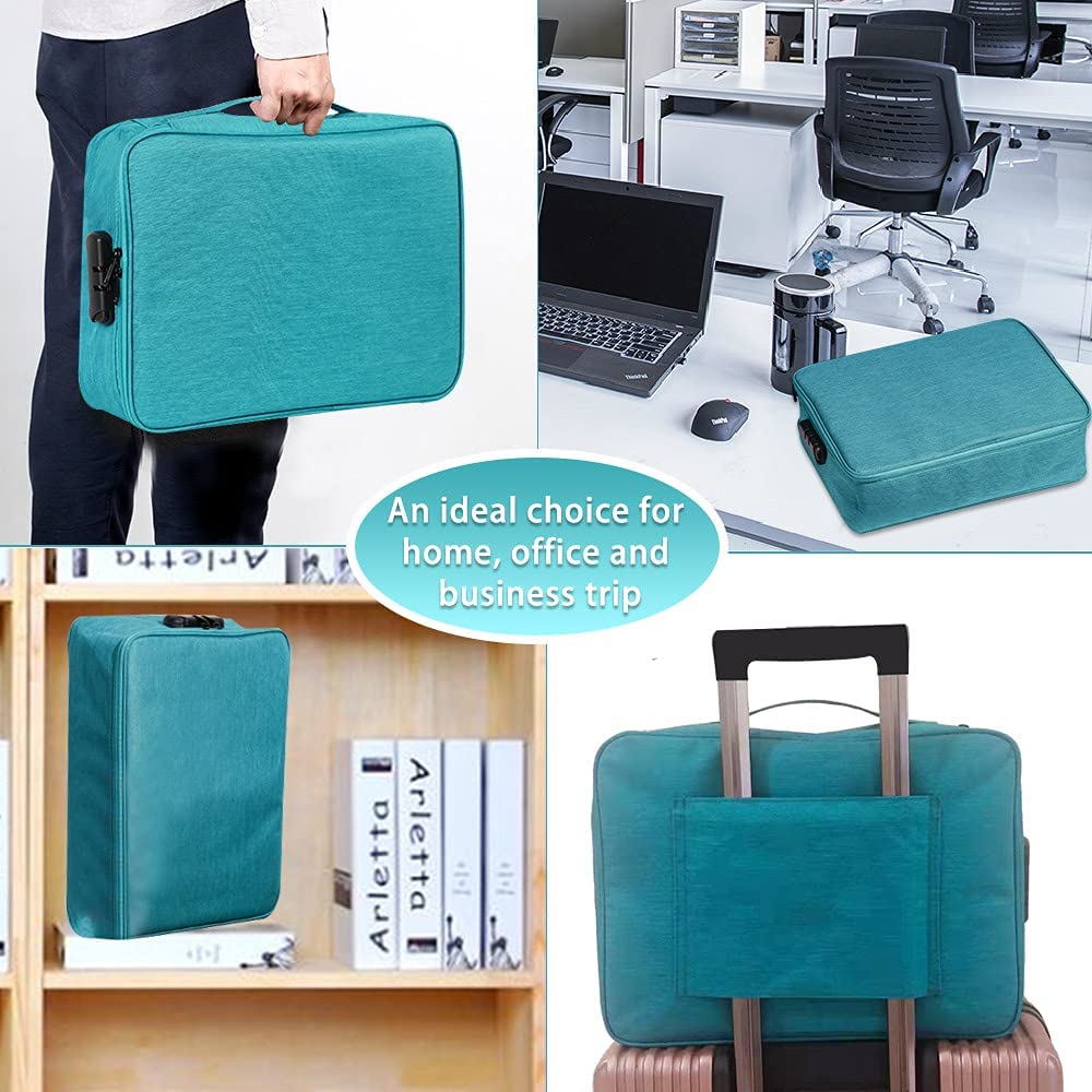 Oxford Document Bag with Secure Lock - Multi-Layer Storage Pouch for MacBook, Passport, A4 Files & Diplomas - Waterproof & Anti-Theft Design - Portable Office & Travel Organizer (Lake Blue) - Perfect for Business Trips, School & Daily Commute