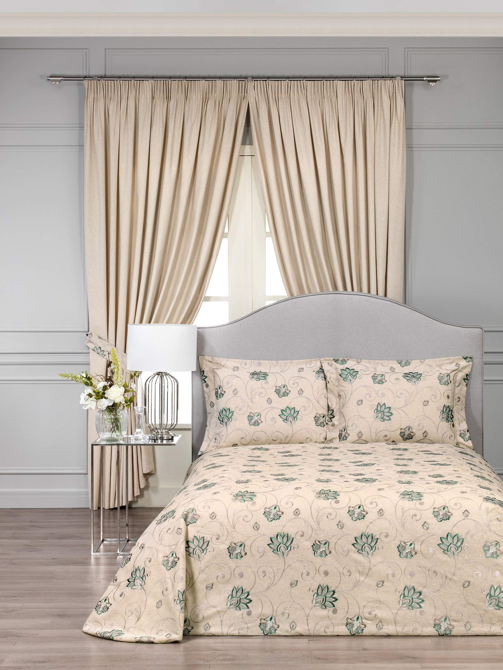 Pinch Pleated Drapes Curtains - Eloise Ecru Jacquard Pattern Window Treatments for Living Room & Bedroom