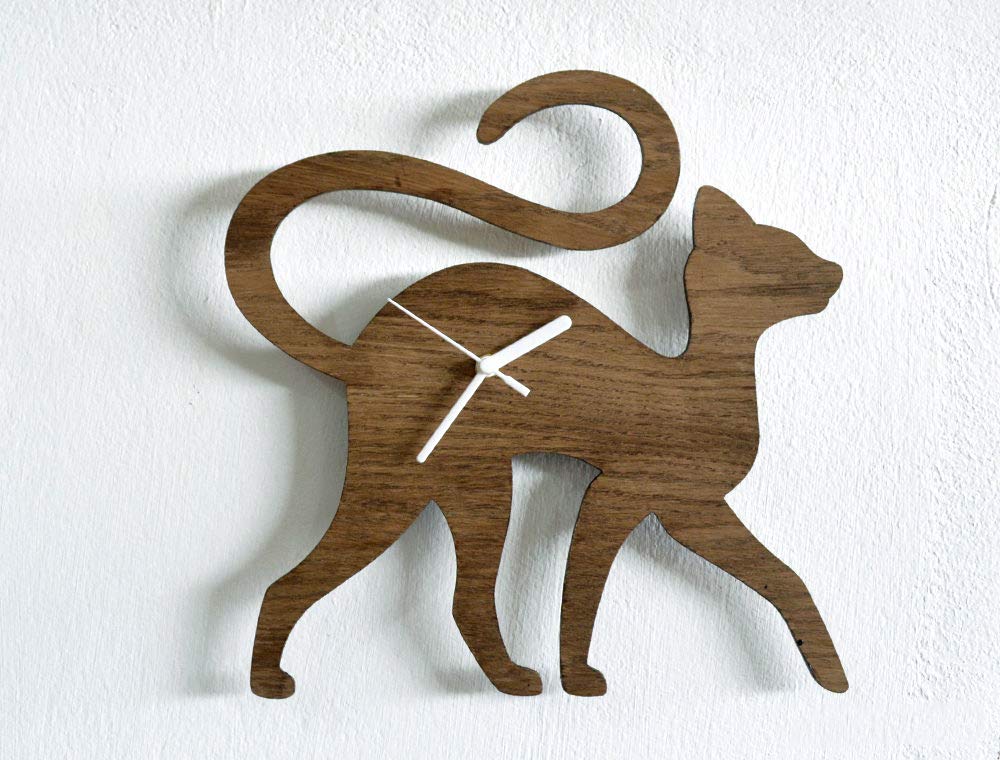 Stylish Wooden Wall Clock for Cat Lovers - Perfect for Home, Office, and Pet-Friendly Spaces