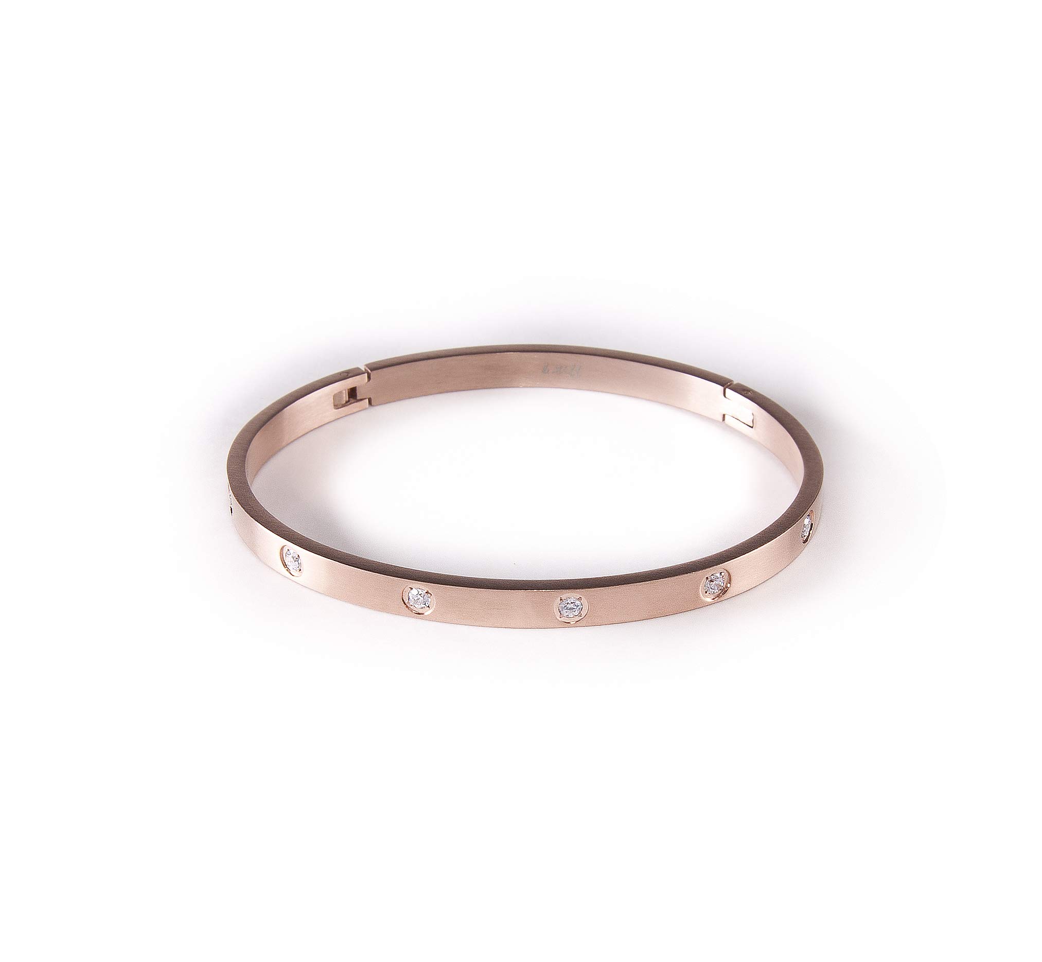 B.Tiff Rose & Yellow Gold Plated Stainless Steel 8-Stone Simulated Diamond Bangle Cuff Love Bracelet - Unisex Fashion Jewelry for Women & Men - Perfect for Anniversaries, Weddings & Special Occasions