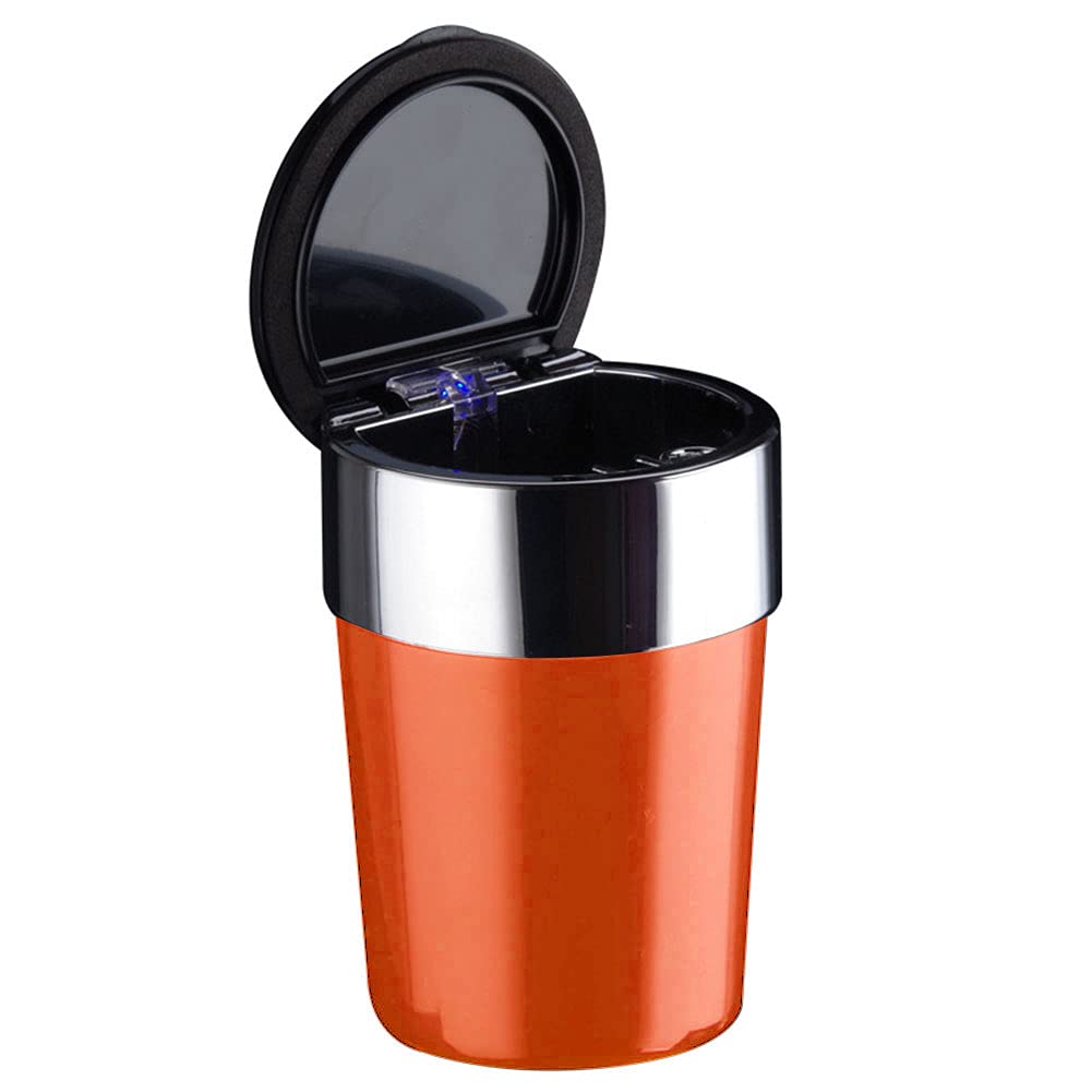 Portable Car Ashtray with Lid & LED Light - Smokeless Vehicle Cigarette Holder for Car, Office, Camping - Orange - Perfect for Road Trips, Outdoor Adventures and Workspaces