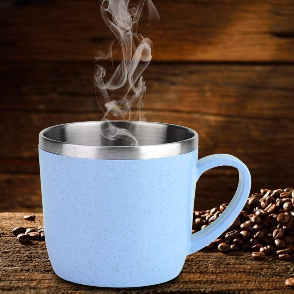 Yosoo 220ml Stainless Steel Wheat Straw Cup - Insulated Thermal Flask for Coffee, Tea & Milk - Leakproof Travel Mug with Straw - Perfect for Office, Gym & Outdoor Activities (Blue)