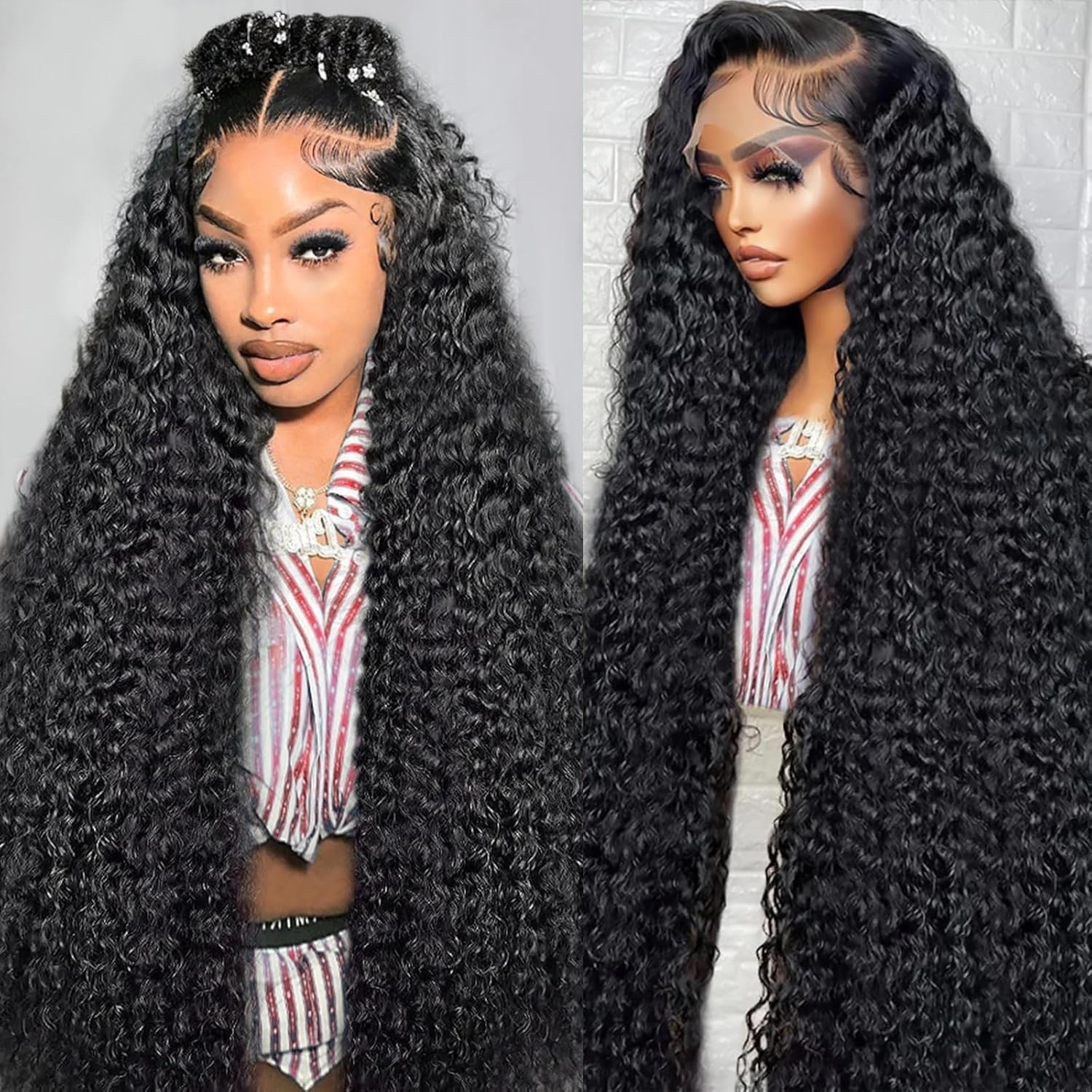 30 Inch 250 Density HD Lace Front Wigs Human Hair 13X6 Deep Wave Lace Front Wigs - Pre Plucked Natural Black Curly Human Hair Wig for Women | Perfect for Daily Wear, Cosplay, and Special Occasions