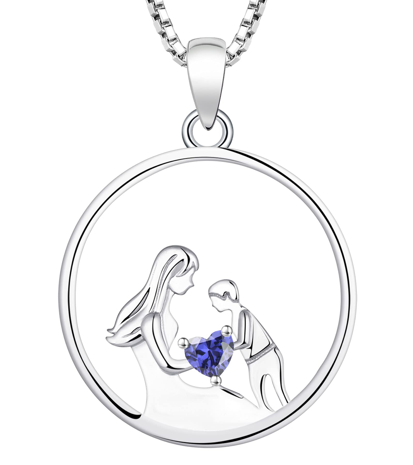 YL Women's Mother Necklace - 925 Sterling Silver Round Mum Pendant with Birthstone - Personalized Jewelry Gift for Mom, Grandma, Wife - Perfect for Mother's Day, Birthday & Anniversary Gifts