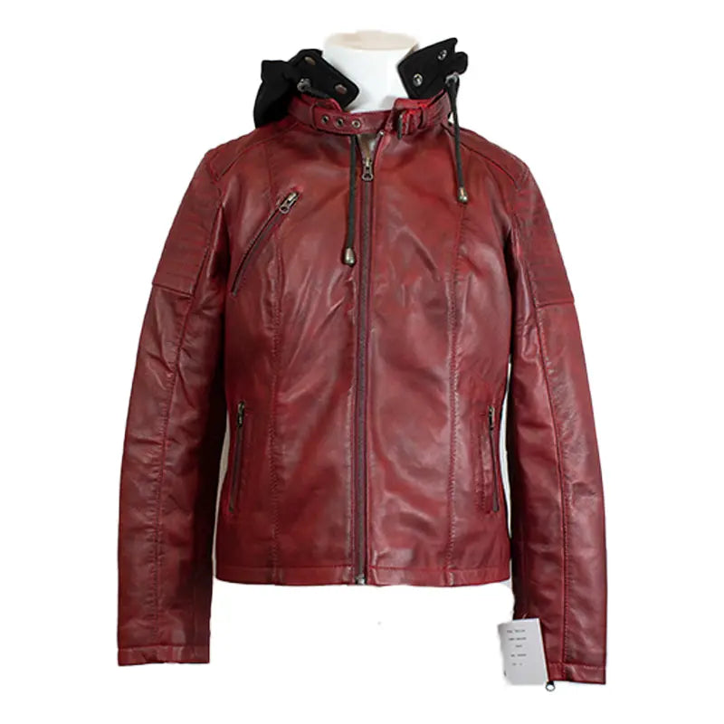 BOL Women's Hooded Leather Jacket - Stylish Faux Leather Coat with Zipper Closure, Warm Winter Outerwear for Casual Outfits & Streetwear Fashion