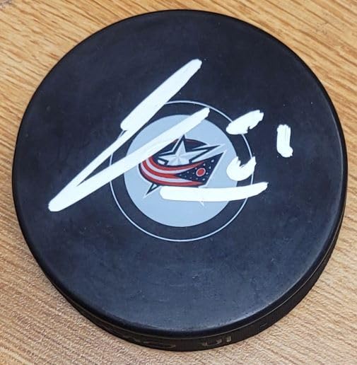 Authentic Autographed James van Riemsdyk Columbus Blue Jackets Hockey Puck - Perfect for Collectors and Sports Memorabilia Displays