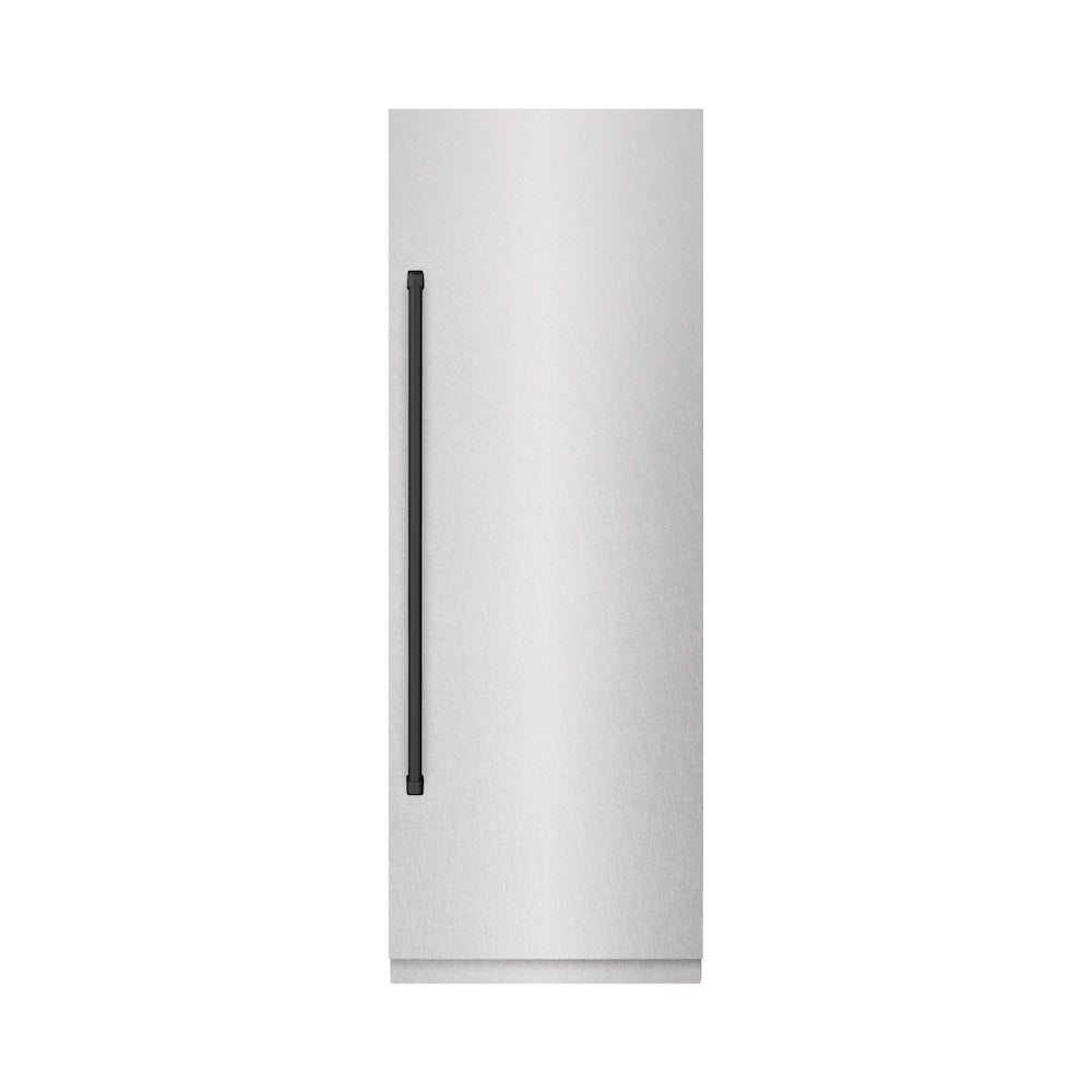 ZLINE Autograph Edition 30 Inch 16.7 Cu Ft Column Refrigerator - Stainless Steel Exterior, Graphite Gray Interior & Matte Black Accents (RCRVZ SN 30 MB) - Perfect for Modern Kitchens & Open Concept Homes