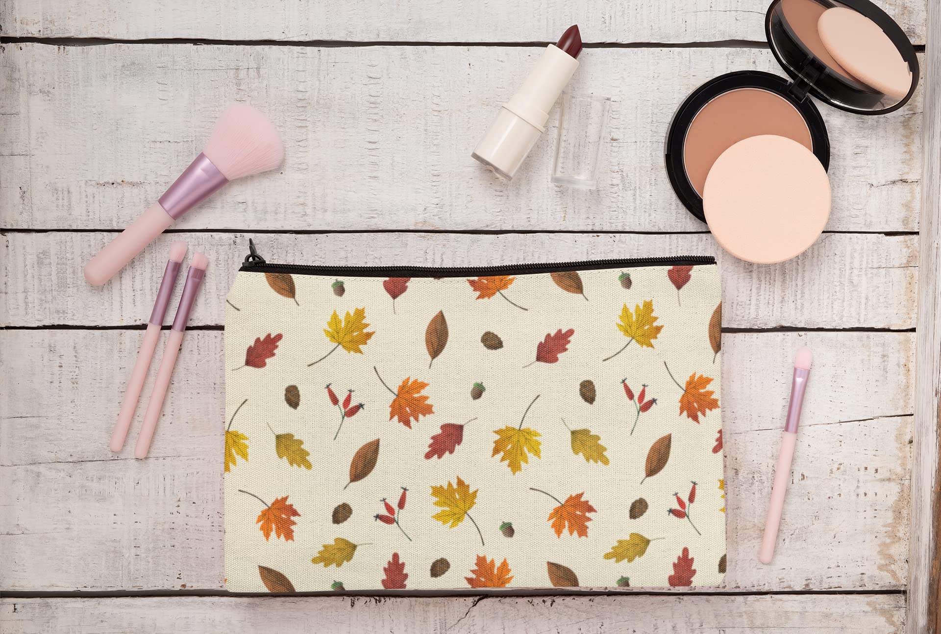 Multipurpose Canvas Pouch for Travel Organizer - Waterproof Cosmetic & Stationery Storage Bag, Gadget Pouch, Handbag Accessory (Maple Leaves Design) - Perfect for Daily Use, Camping, Office & School Essentials