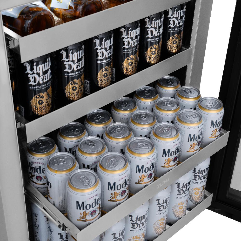 ZLINE Autograph Edition 24 Inch Touchstone 151 Beverage Refrigerator - Stainless Steel Glass Door with Gold Handle - Perfect for Home Bar, Kitchen, or Office - Energy Efficient Drink Cooler for Wine, Beer & Soda (RBSOZ SN 24 G)