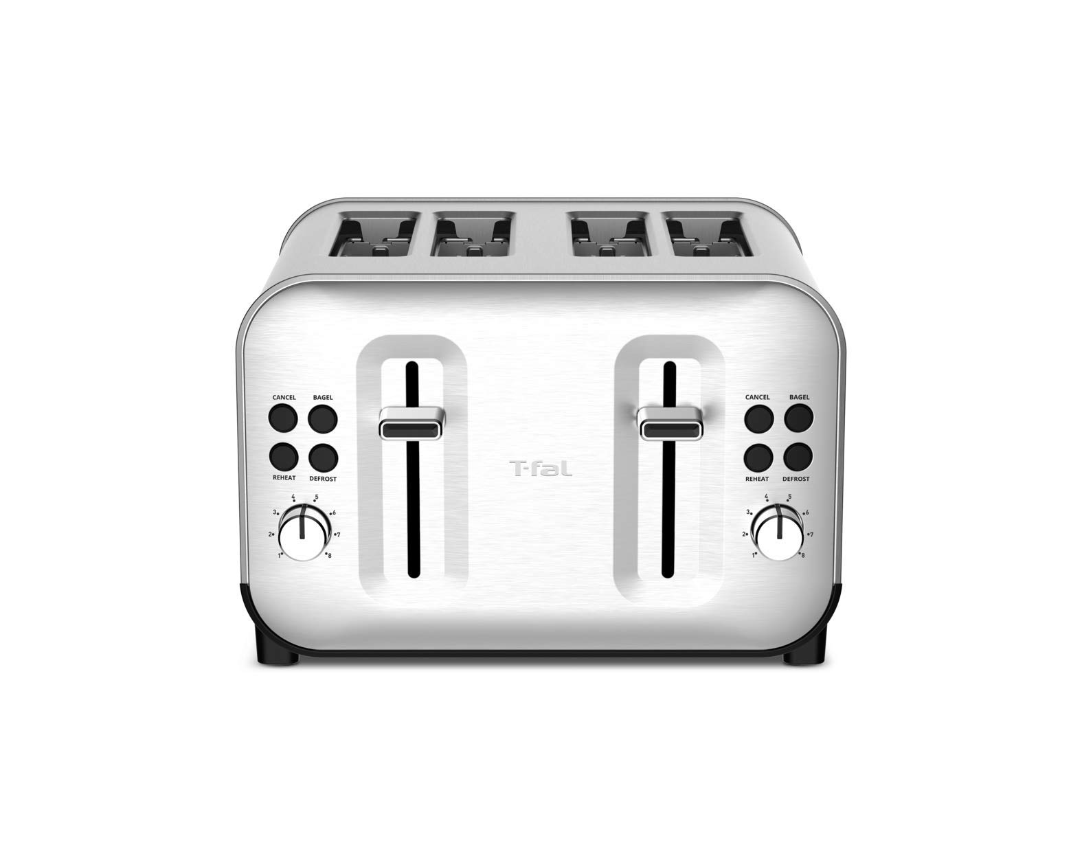 T-Fal TF684D50 4-Slice Stainless Steel Toaster - Perfect for Bread, Bagels, Snacks & Reheating with 8 Browning Settings - Ideal for Breakfast, Office & Dorm Use - Silver
