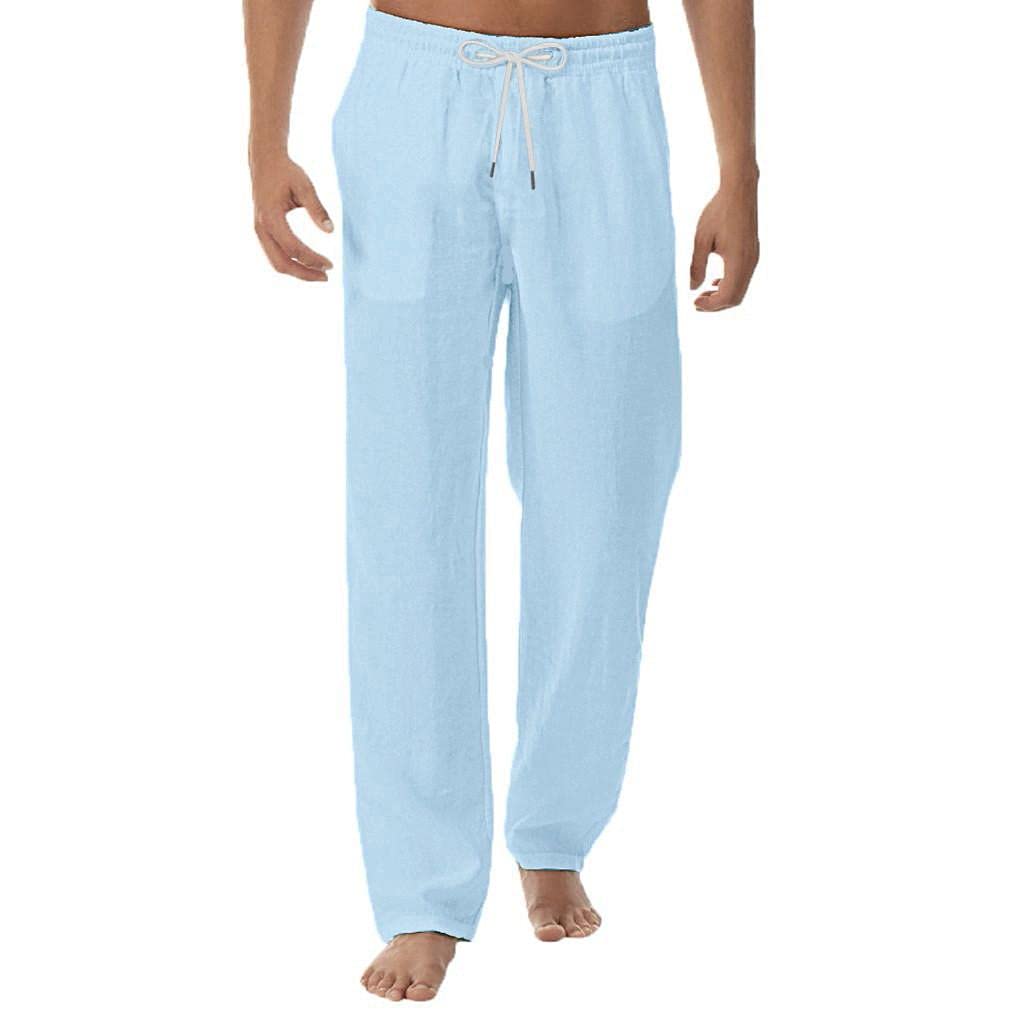 Gillberry Men's Casual Linen Pants - Lightweight Breathable Joggers with Elastic Drawstring Waist, Straight Leg Summer Yoga Beach Pants for Travel, Lounge & Outdoor Activities