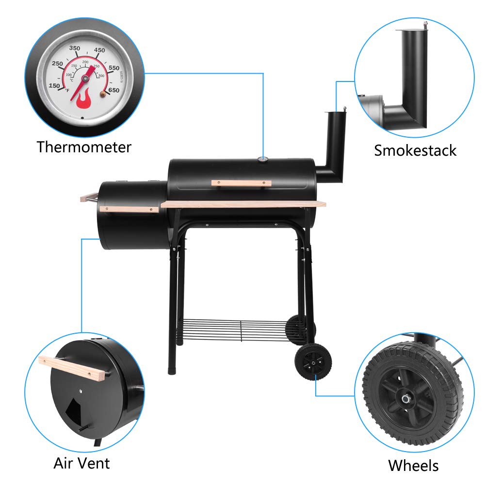 Patio Pro Charcoal Grill with Cover, Wheels & Temperature Gauge - Large Portable BBQ Grill with Side Tables for Outdoor Cooking, Camping, Picnics, Backyard Parties and Tailgating - Perfect for Family Gatherings, Events and Summer Grilling