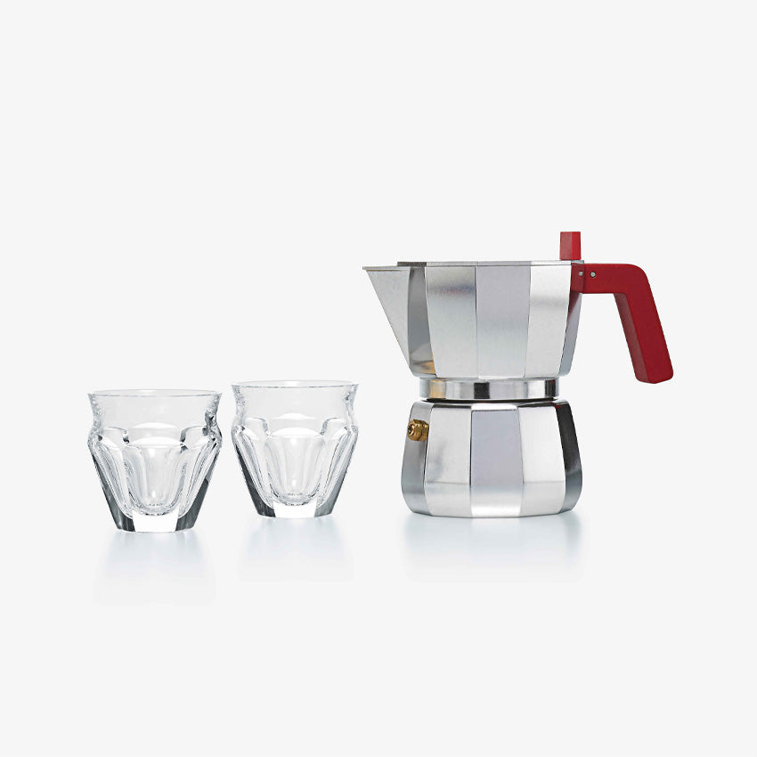 Baccarat Harcourt Talleyrand Espresso For Two Alessi Moka Pot Set - Premium Italian Coffee Maker for Home & Office Use