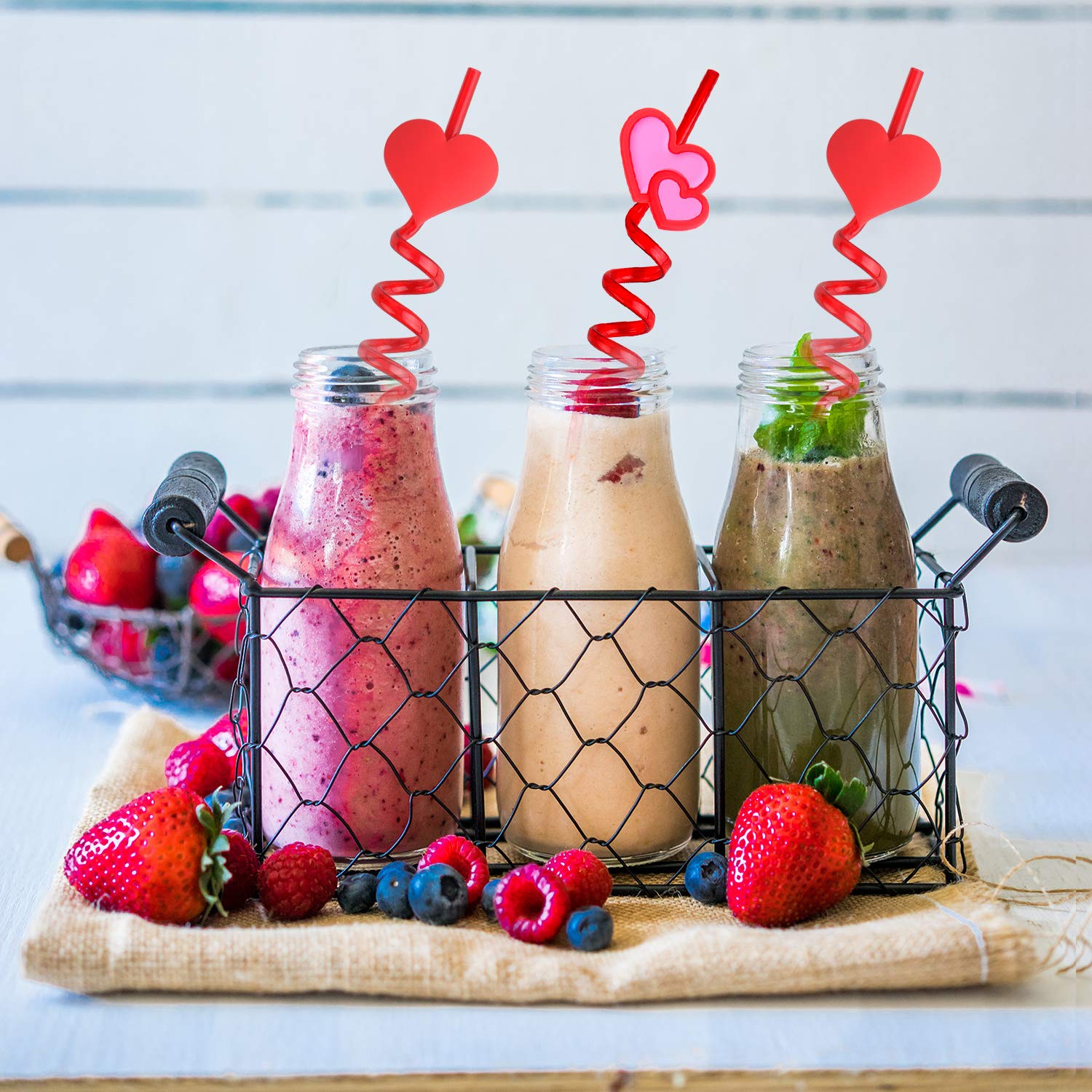 24 PCS Valentine's Day Reusable Straws - Heart Shaped Crazy Loop Drinking Straws for Valentine's Party, Wedding, Anniversary & Romantic Celebrations - Perfect for Cocktails, Milkshakes & Festive Drinks