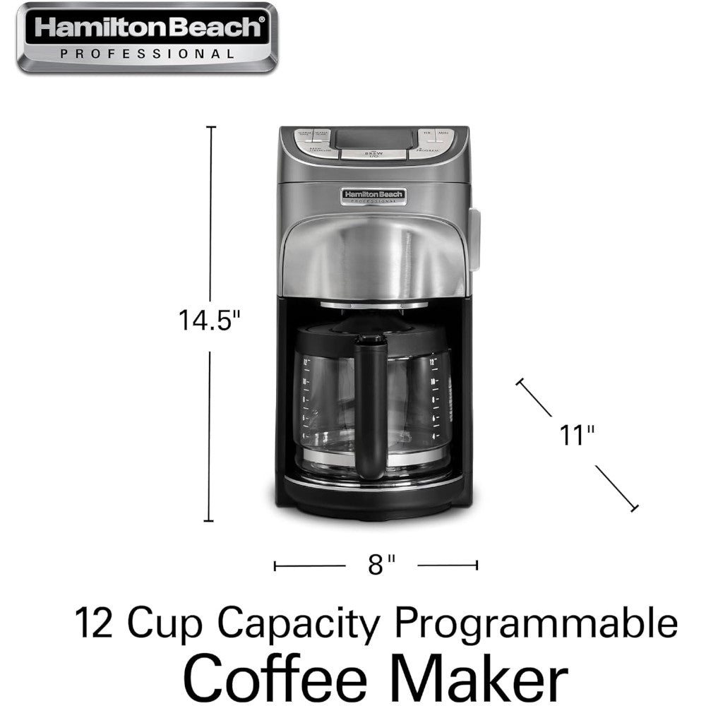 Refurbished HAMILTON BEACH PROFESSIONAL 49500 Programmable 12-Cup Coffee Maker with Home Essentials Warranty - Perfect for Office, Kitchen & Home Brewing