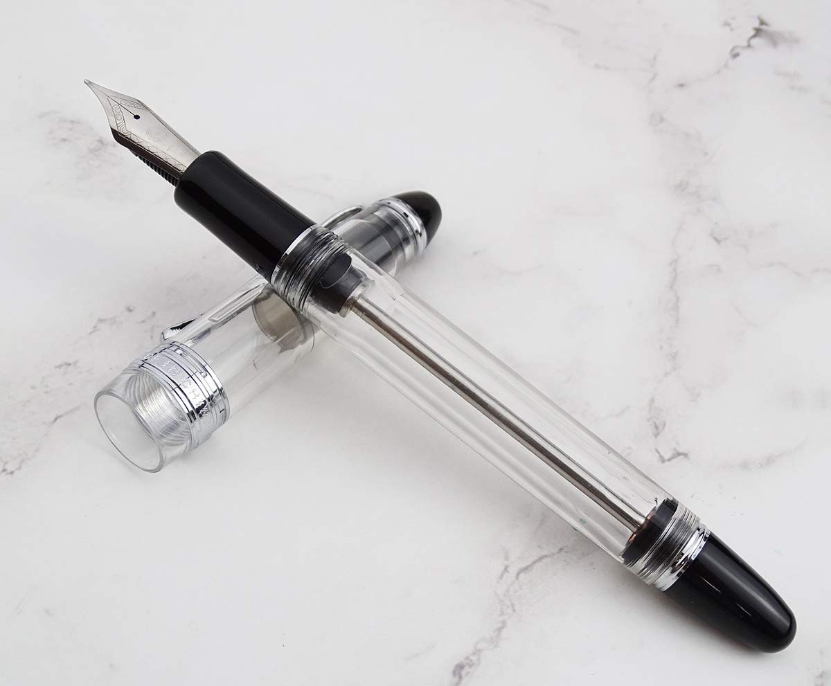 Lanxivi 699 Fountain Pen - Medium Nib, Vacuum Filling, Clear Acrylic - Gift Set for Writing & Collecting