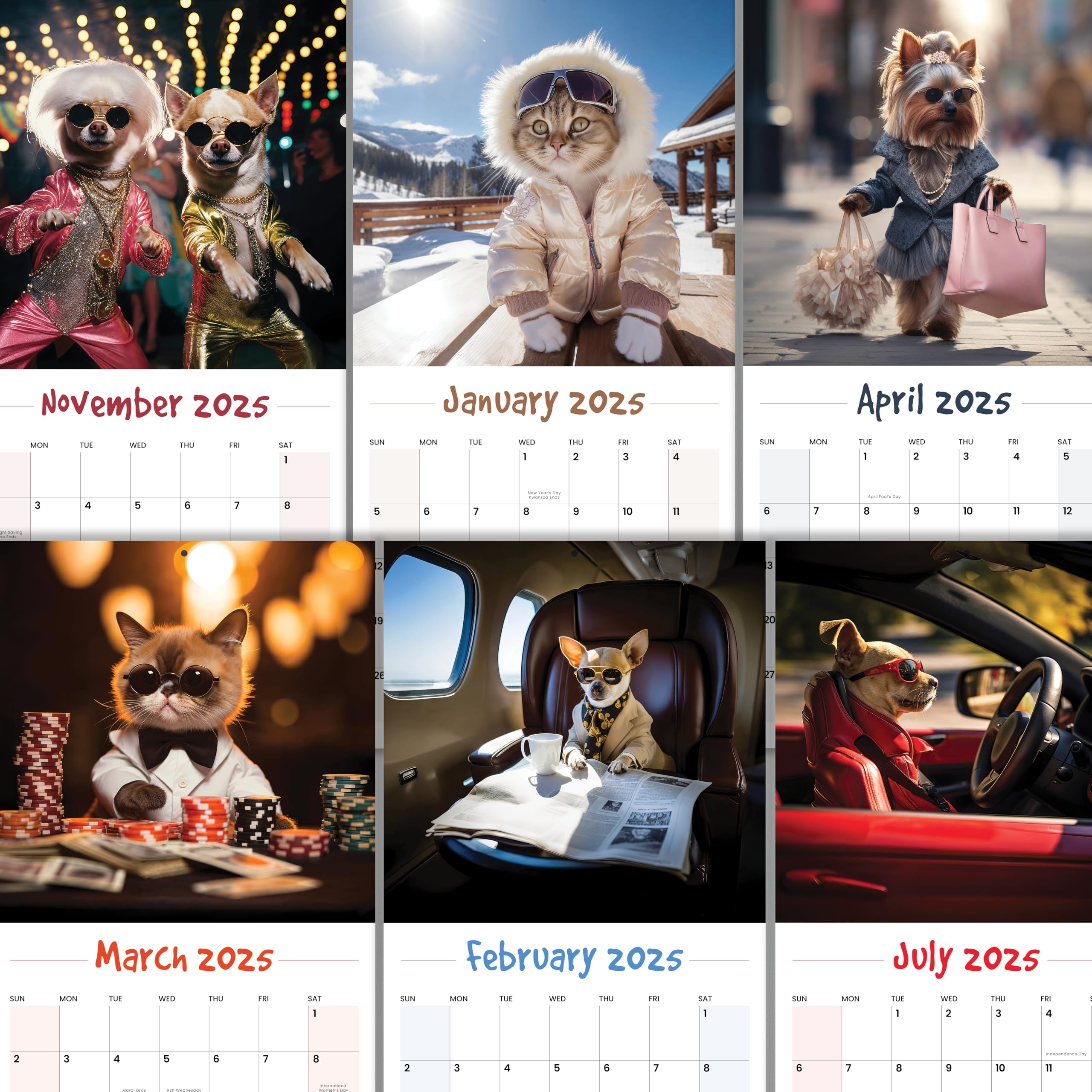 2025 Funny Dog & Cat Wall Calendar - 12 Month Large Planner for Office, Home & School | 12