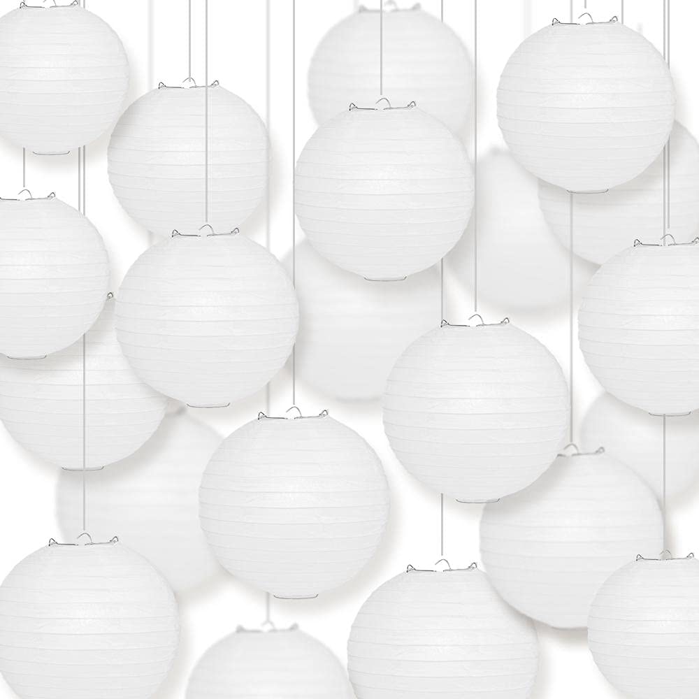12 Inch White Round Paper Lanterns - Bulk Pack of 100 - Even Ribbing Hanging Decorations for Wedding, Party & Home Decor | PaperLanternStore.com