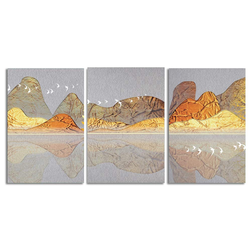 Abstract Chinese Landscape Canvas Wall Art - 3 Panel Framed Prints for Living Room Decor (24