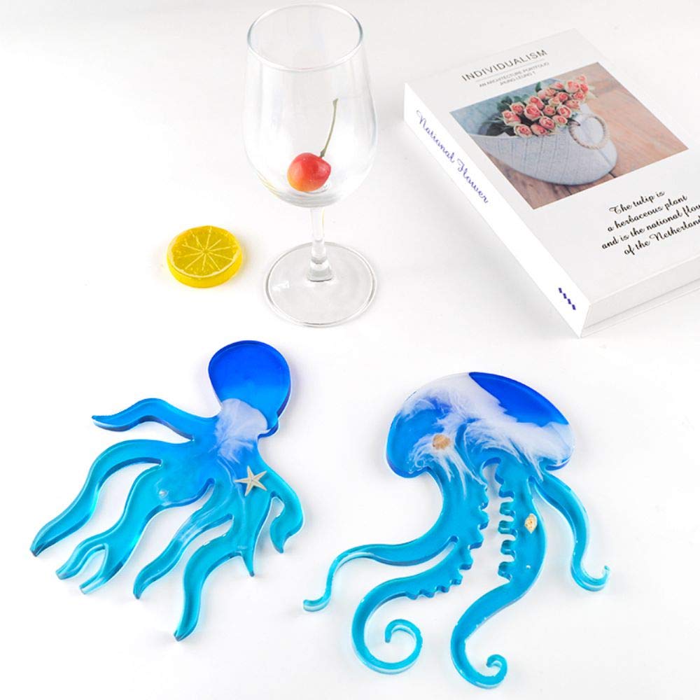 FUYAKEJI 6PCS Ocean Animal Silicone Molds - Dolphins, Octopus, Turtles, Jellyfish, Whales & Fish Resin Coaster Molds for DIY Epoxy Crafts | Perfect for Home Decor, Beach Themed Parties & Unique Gift Making