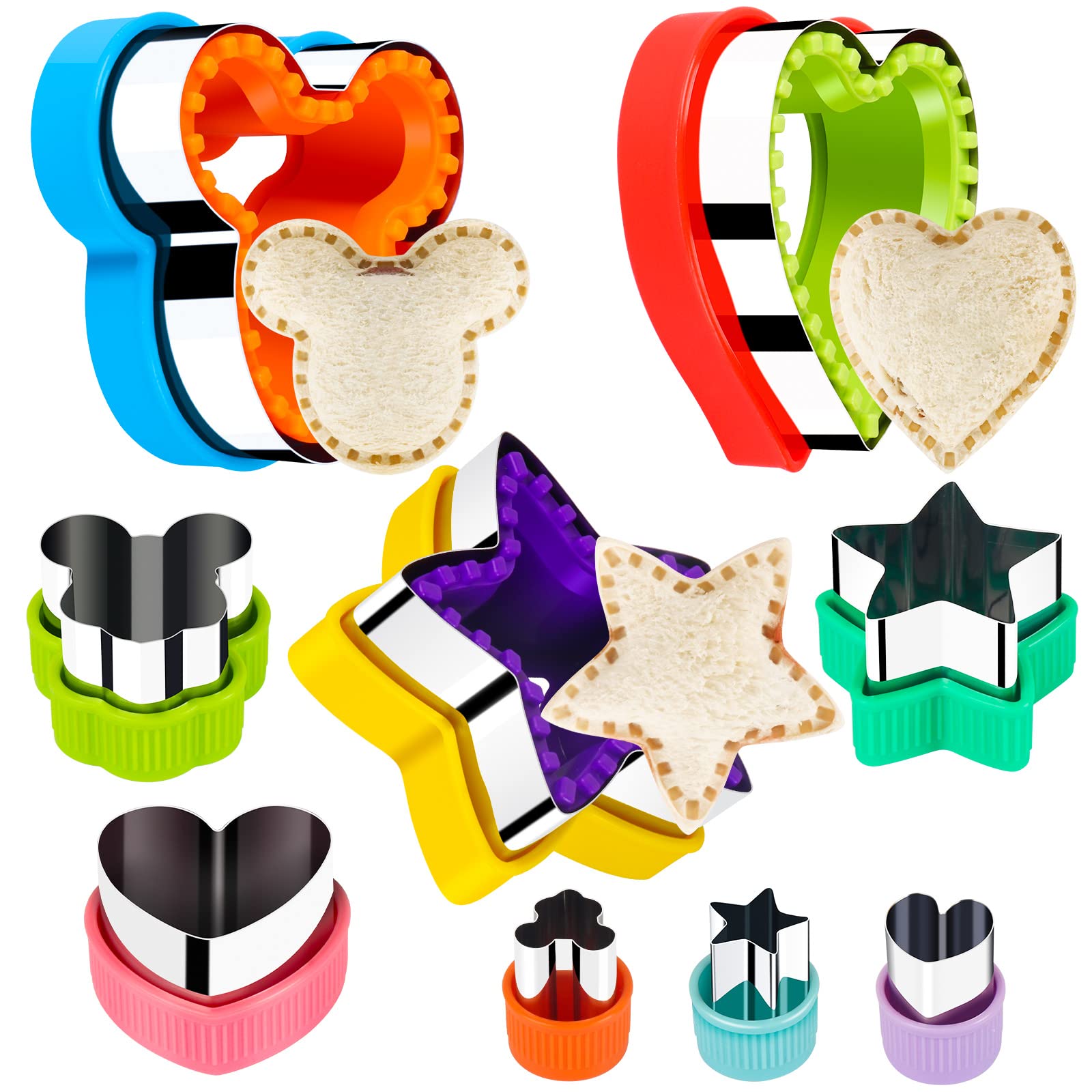 FASTSPOK 9PCS Sandwich Cutter & Sealer Set for Kids - Uncrustables Sandwich Maker, Cookie Cutters, Vegetable & Fruit Cutters for Bento Box Lunch - Perfect for School Lunches, Picnics & Kids Parties