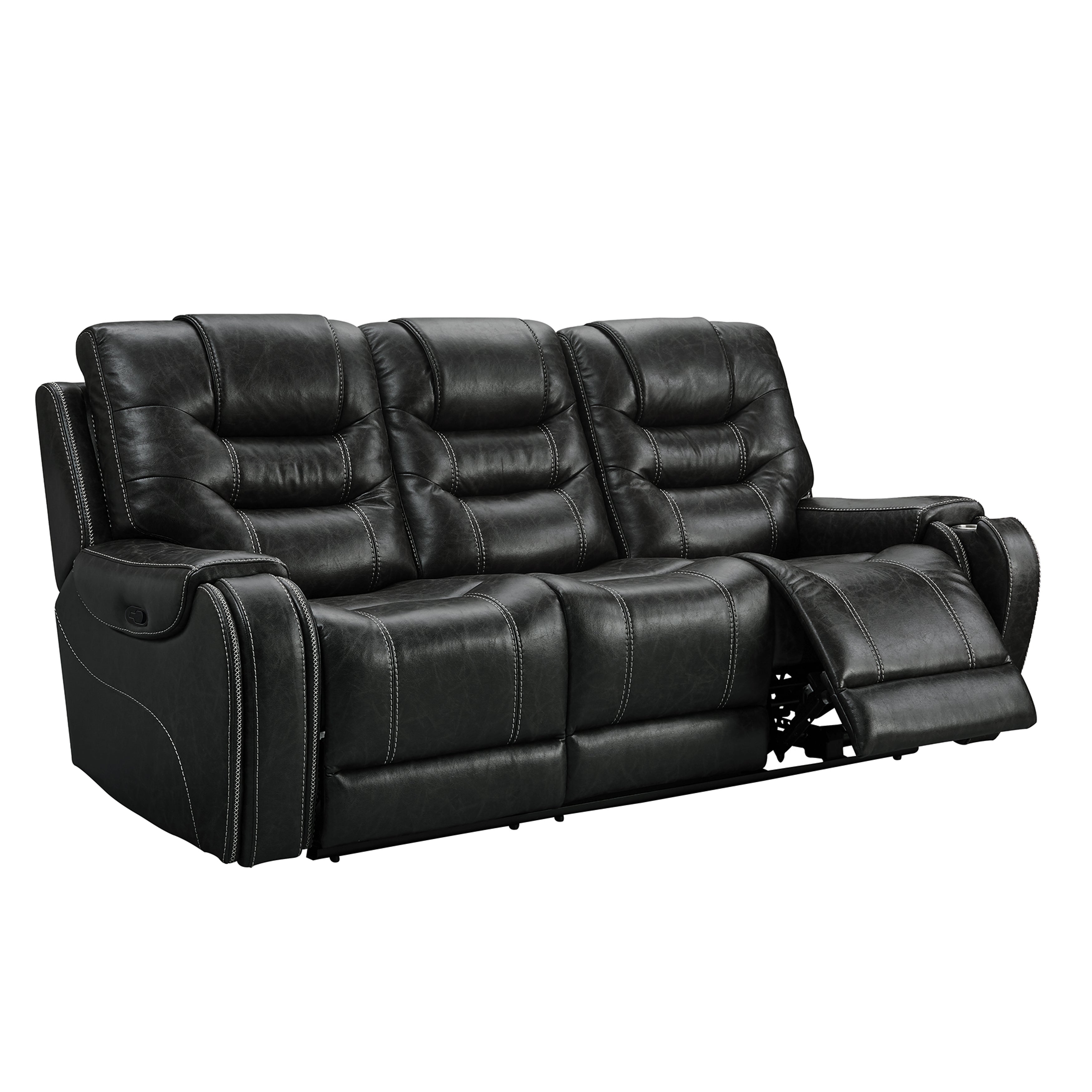 Rowena Modern Faux Leather Recliner Sofa with Cup Holders & USB Ports - Smoke Gray - Comfortable Living Room Furniture for Home Theater & Gaming Setup
