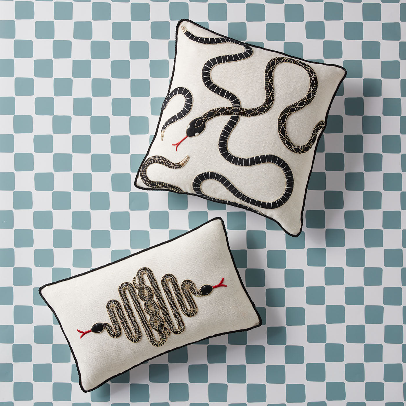 Snake Embroidered Throw Pillow Cover - Bohemian Home Decor for Couch, Bed, Sofa - Unique Snake Pattern Decorative Pillow Case for Living Room, Bedroom, Dorm